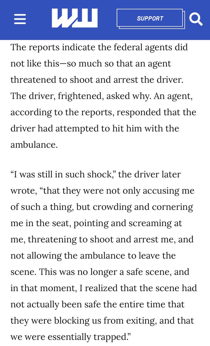 <a href="/MrAndyNgo/">Andy Ngo</a> <a href="/NickKristof/">Nicholas Kristof</a> Andy know his followers will never read &amp; continue to take him at face value 

The ambulance SLIIGHTLY lurched forward, but the Brownshirts were already blocking the ambulance

Why were they blocking them from transporting a patient to hospital &amp; threatening to kill the driver?