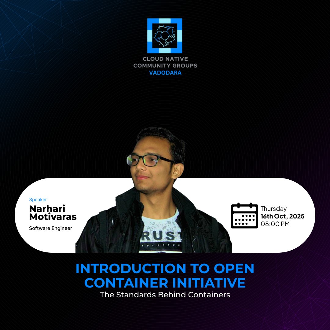 Vanditvpandya's tweet image. Excited to share our next Cloud Native Vadodara community session! 🚀
We’ve all used docker build, docker push, and docker run—but have you ever wondered what really happens behind the scenes? 🐳
👉 Register here : community.cncf.io/j/hcm6mjwhb5x2…
#CNCF #CloudNative #OCI #Docker #K8S