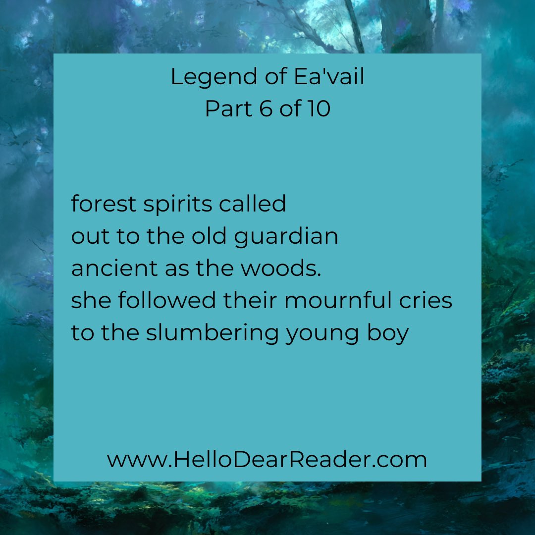 jason_delph's tweet image. Legend of Ea&apos;vail: Part 6 of 10

forest spirits called 
out to the old guardian 
ancient as the woods. 
she followed their mournful cries 
to the slumbering young boy

HelloDearReader.com #poetry