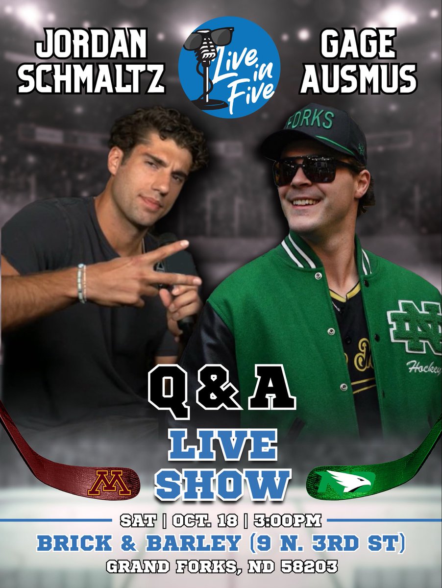 Live in Five (@liveinfivepod) on Twitter photo 🚨BREAKING🚨
Update to Saturday’s show at Brick and Barley 
Q&A format for all fans with Auzzo and Swish + other Sioux legends!! 
Come hang out before the game with the fellas for some epic stories and good times!! See you guys SATURDAY! 🫡👊🏼 🚨BREAKING🚨
Update to Saturday’s show at Brick and Barley 
Q&A format for all fans with Auzzo and Swish + other Sioux legends!! 
Come hang out before the game with the fellas for some epic stories and good times!! See you guys SATURDAY! 🫡👊🏼