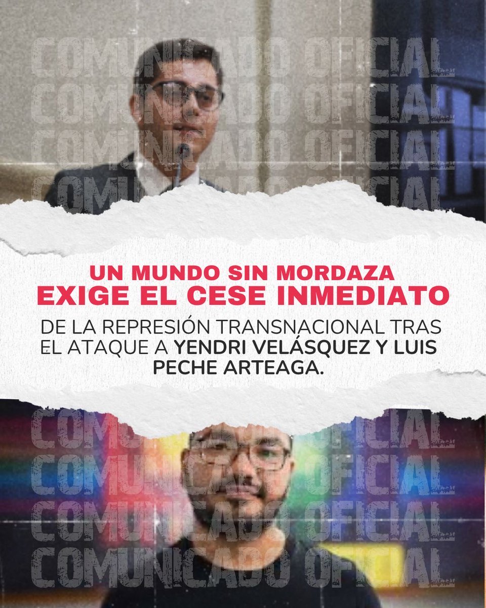 Un Mundo Sin Mordaza rechaza y condena el atentado armado perpetrado en la ciudad de Bogotá, Colombia, contra el defensor de Derechos Humanos Yendri Velásquez y el analista político Luis Peche Arteaga.
#ProtecciónYA