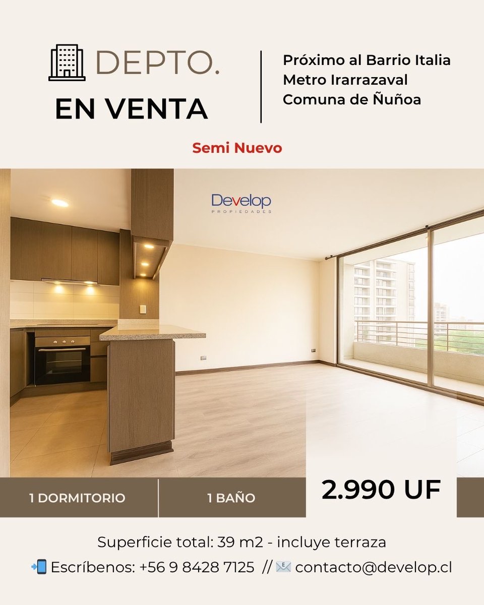 DevelopVentas's tweet photo. 🏙️ Vive o invierte en Ñuñoa, a pasos del Barrio Italia ✨

Descubre este departamento semi nuevo, con una ubicación privilegiada cerca del Metro Irarrázaval, rodeado de cafés, servicios y todo el encanto del tradicional Barrio Italia. https://t.co/VH5PoWsTpr