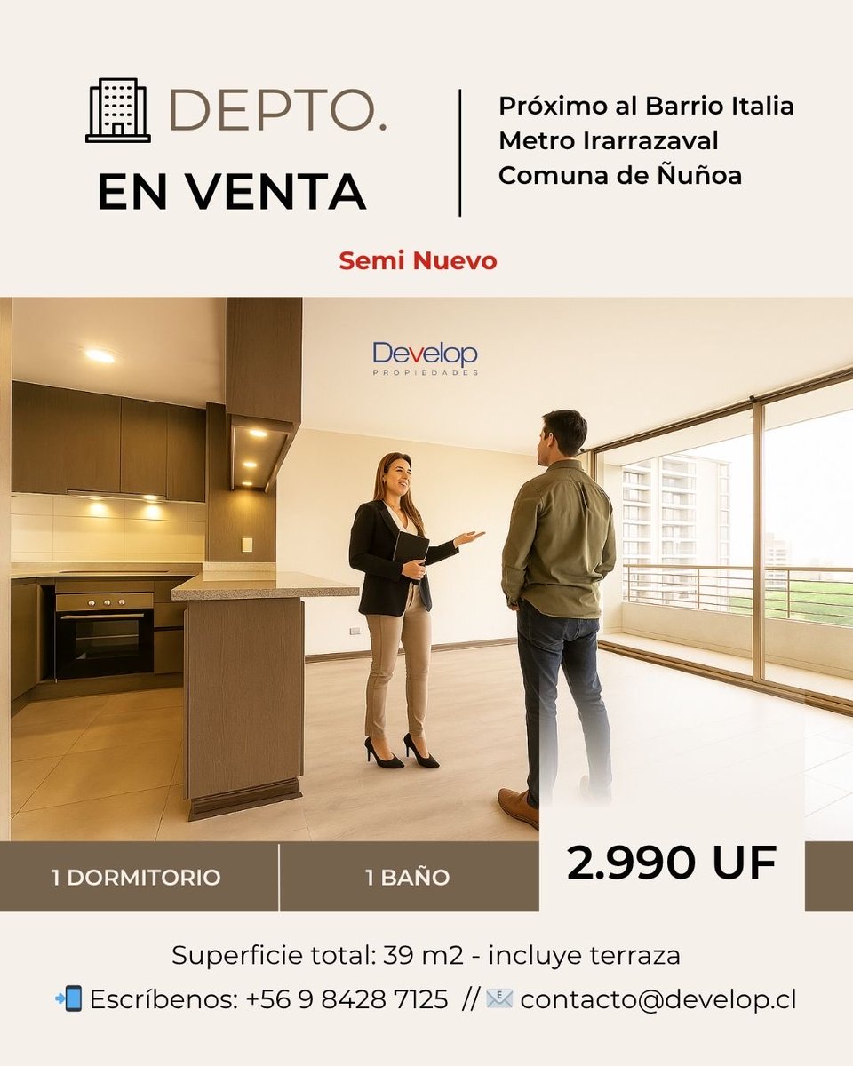 DevelopVentas's tweet photo. 🏙️ Vive o invierte en Ñuñoa, a pasos del Barrio Italia ✨

Descubre este departamento semi nuevo, con una ubicación privilegiada cerca del Metro Irarrázaval, rodeado de cafés, servicios y todo el encanto del tradicional Barrio Italia. https://t.co/VH5PoWsTpr
