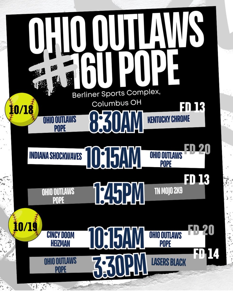Excited for another great weekend! <a href="/outlawspope16U/">Outlaws Premier 16U Pope</a>

<a href="/HurstSoftball/">Mercyhurst Softball</a> <a href="/RMUSoftball/">RMU Softball</a> <a href="/CoachJexx_RMU/">Coach Jexx</a> <a href="/Bucknell_SB/">Bucknell Softball</a> <a href="/CoachBradPosner/">Brad Posner</a> <a href="/ColgateSoftball/">Colgate Softball</a> <a href="/MarissaLamMyers/">Marissa Lamison-Myers</a> <a href="/SHUgriffinsSB/">Seton Hill Softball</a> <a href="/CoachMandy13/">Mandy Sansbury🥎</a> <a href="/Jess_Odonnell88/">Jessica O'Donnell</a> <a href="/CoachScibelli/">Coach Tony</a> <a href="/psb_softball/">Penn State Behrend Softball</a> <a href="/SoftballCMU/">CMU Softball</a> <a href="/Hall_J_4/">Jenna Hall</a> <a href="/SRU_Softball/">Slippery Rock Softball</a>
