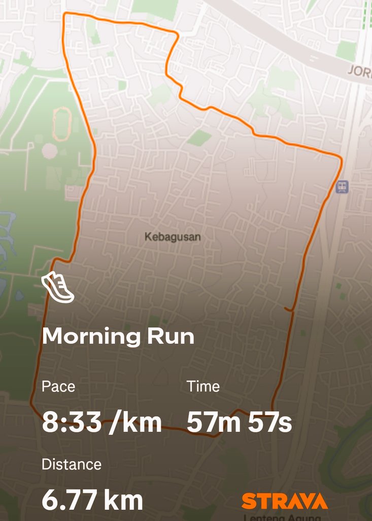 Alhamdulillah pagi2 sudah lari sejam.. pelan2 aja biar dengkul gak nyeri..