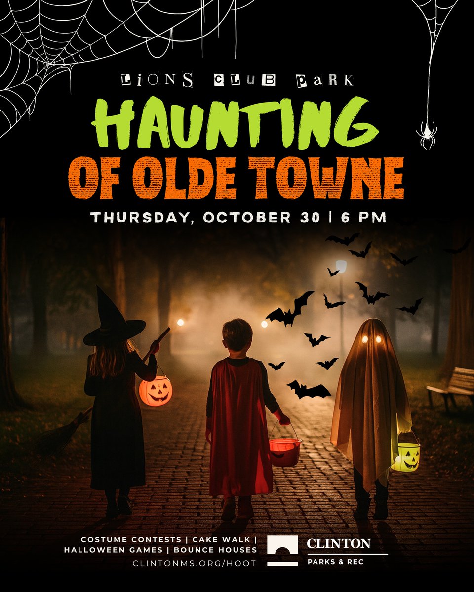 The City of Clinton Government is hosting The Haunting of Olde Towne (H.O.OT.) again this year! Don't miss the fun on Thursday, October 30, from 6–8 p.m. at Lions Club Park!  Trick-or-treaters can enjoy costume contests (for ages 16 and under), carnival-style games, and more!