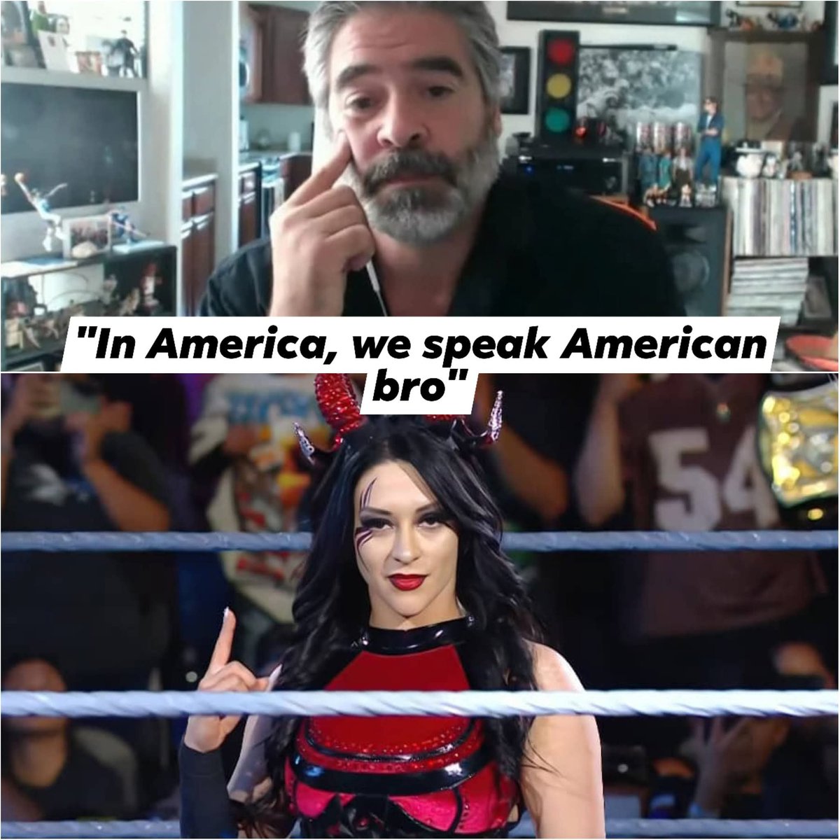 AEWNeckbeard's tweet image. Coming from the guy who hasn't grasped the concept of correct spelling, in "American" 🥰🥰