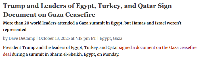 KyleAnzalone_'s tweet image. Trump and Leaders of Egypt, Turkey, and Qatar Sign Document on Gaza Ceasefire
@DecampDave
President Trump and the leaders of Egypt, Turkey, and Qatar signed a document on the Gaza ceasefire deal during a summit in Sharm el-Sheikh, Egypt, on Monday.
“It’s going to hold up,”…