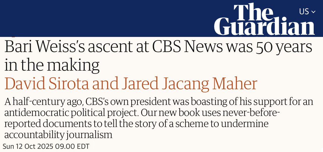 davidsirota's tweet image. The oligarch takeover of media aims to shield billionaires, corporations & politicians from accountability.
It's the culmination of a 50-year master plan detailed in never-before-seen documents exposed in our book releasing this week.
We preview the documents in The Guardian.