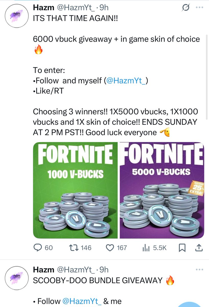 Fn_ScamWatch's tweet photo. #FnScamWatch @HazmYt_ #HazmYt_
fake giveaways
bio + giveaway posts copied from legit givers
permalink: https://t.co/2MPge1g62d https://t.co/pV3o4HdUyY