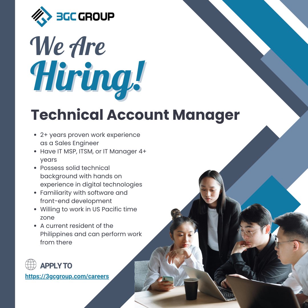 3GC_Group's tweet photo. We are looking for a result-driven Technical Account Manager.

Click to apply: https://t.co/BdOYsqj69A
Our website: https://t.co/yjKX3dB079 

#3GCCareers #3GCHiring #jobopportunity #hiring #wearehiring #careers #JobHunt2025 #workfromhome #remotejobs #TechnicalAccountManager https://t.co/3GaV9RSKPv