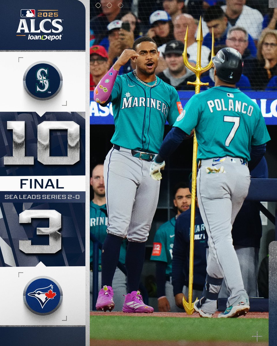 MLB's tweet image. THE @MARINERS HEAD HOME WITH A 2-0 SERIES LEAD! #ALCS