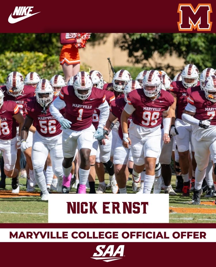 Nick Ernst (@nickolboy69) on Twitter photo God is Good
Thank you <a href="/MCScotsFootball/">Maryville College Football</a> and <a href="/CoachLongHill/">Albert Long-Hill M.Ed</a> for my first Offer. <a href="/CoachMacScots/">Michael McGuire</a> <a href="/QBCoachFox/">Ben Fox</a>
<a href="/CoachRobStacy4/">Rob Stacy ⚾️🧢</a> <a href="/westrebelsfb/">West High Football</a> God is Good
Thank you <a href="/MCScotsFootball/">Maryville College Football</a> and <a href="/CoachLongHill/">Albert Long-Hill M.Ed</a> for my first Offer. <a href="/CoachMacScots/">Michael McGuire</a> <a href="/QBCoachFox/">Ben Fox</a>
<a href="/CoachRobStacy4/">Rob Stacy ⚾️🧢</a> <a href="/westrebelsfb/">West High Football</a>