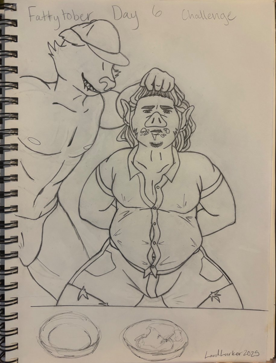 Meeting with new feeders for the first time can be quite the ride because this one signed Everett up for a pie eating contest! He doesn’t care about him winning against the veteran fatties, just that he’s able to push as much into that belly as possible~
#Fattytober2025