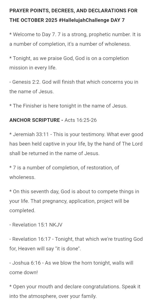 TosinofJesus's tweet photo. PRAYER POINTS, DECREES, AND DECLARATIONS FOR THE OCTOBER 2025 #HallelujahChallenge DAY 7 https://t.co/enFul7acOr