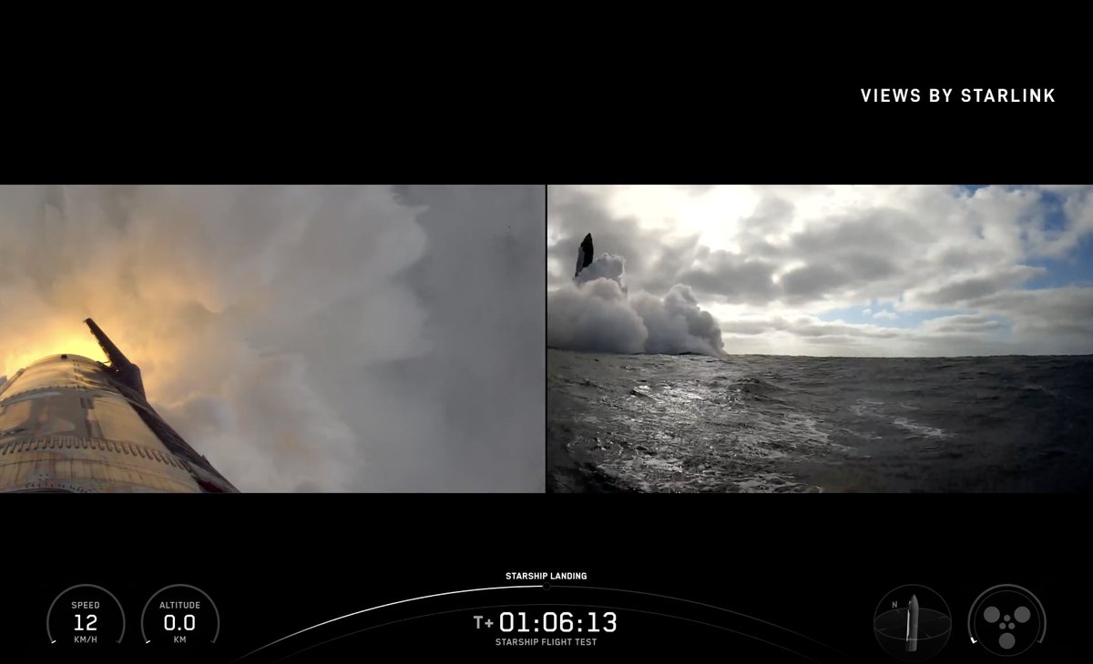 johnkrausphotos's tweet image. SPLASHDOWN AND TOTAL SUCCESS — Starship’s V2 era ends with a success, splashing down on-target in the Indian Ocean, setting up SpaceX for V3 flights from Pad 2 at Starbase in the coming months. Congrats, SpaceX team!