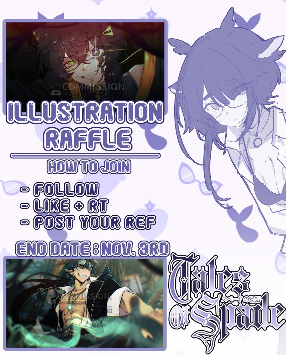 TalesOfSpade's tweet image. THANK YOU FOR 600 FOLLOWERS! "૮₍ ˶•⤙•˶ ₎ა"
As stated, I will do a FREE Illustration Raffle!
。 ₊°༺❤︎༻°₊ 。
How to Join:
❥ Follow! ᨐฅ
❥ Like 💜 + RT ♻️
❥ Post Your Ref! (DM is also accepted!) (❀´ ˘ `❀)
Winner will be chosen on ˚₊‧꒰ November 3rd! ꒱ ‧₊˚