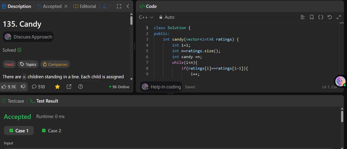 HimeshV21112003's tweet image. Day 98 of #LeetCode100Days ✨

📌 Today’s Problems:
🔹 Find the Index of the First Occurrence in a String
🔹 Candy
🔹 Length of Last Word

⚡ Balanced between string operations &amp;amp; greedy logic today 💪

#LeetCode #DSA #100DaysOfCode #Coding #Greedy #Strings
