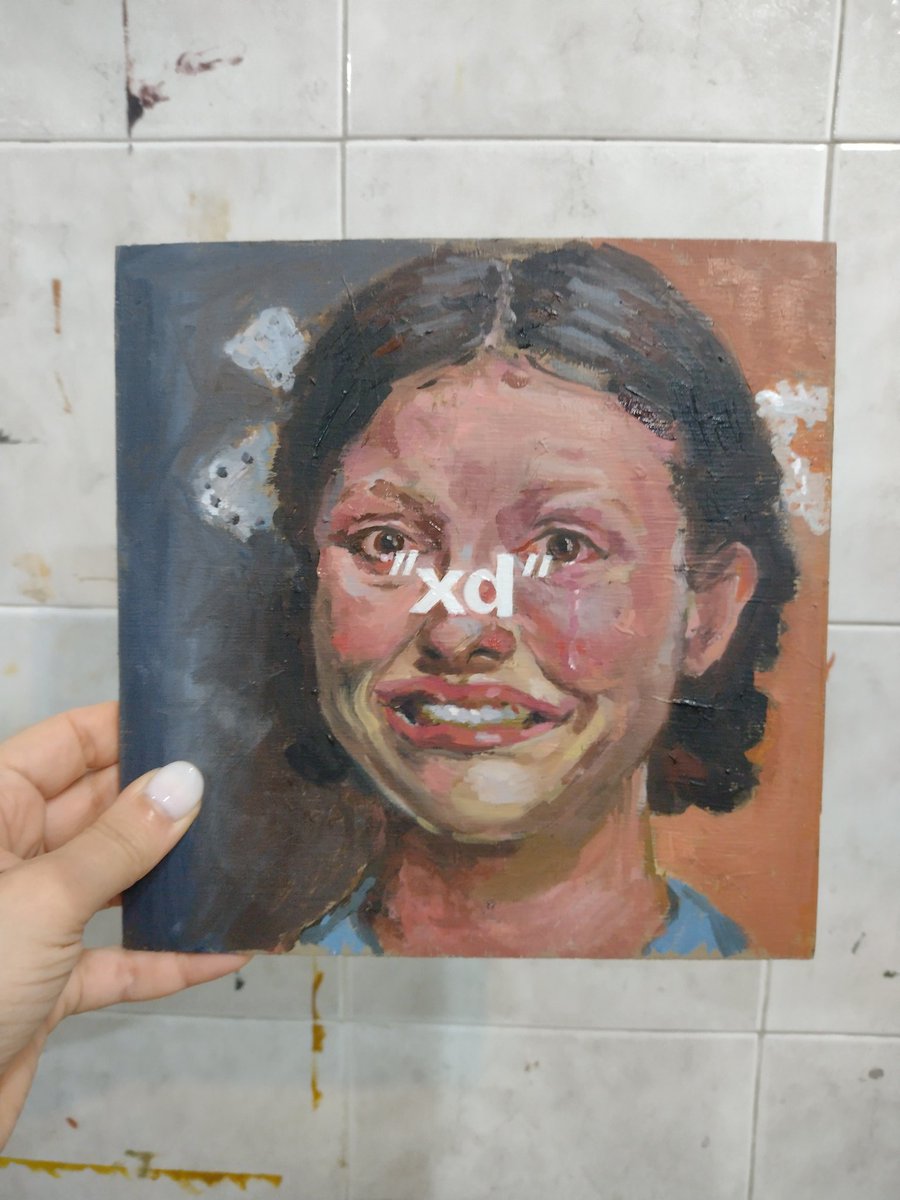 vashedevalium's tweet image. &quot;xd&quot; óleo sobre madera 
(Si está a la venta) (Compra arte ayuda a un artista a no volverse loco) (Se me rompió el celu y necesito plata)