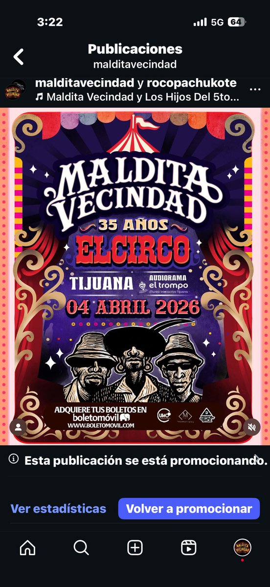 Tijuana 2026 !!
Los boletos ya están a la venta. 
Festejamos juntos 35 Años de EL CIRCO 
4 de abril 2026 / 9pm
@El trompo 
Venta: boletomovil.com
Ya están a la venta los boletos !!
@Boletomovil