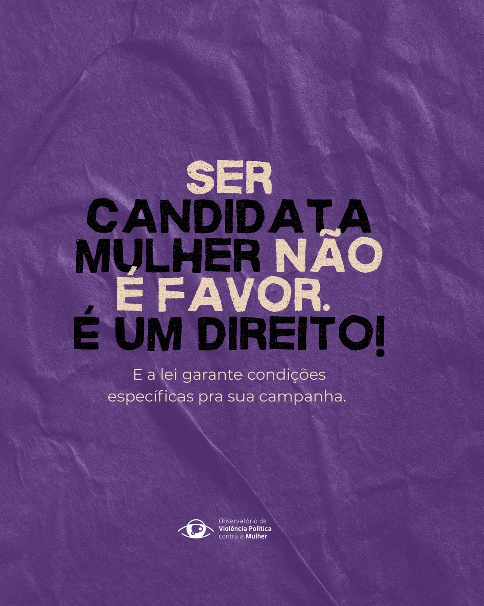 Você sabia que uma candidata mulher tem direitos específicos garantidos por lei?

*Recursos de campanha para suas campanhas.
*Direito a tempo no horário eleitoral gratuito.
*Liberdade para fazer campanha sem sofrer violência política.

Siga o ObsVPM para ficar por dentro.
