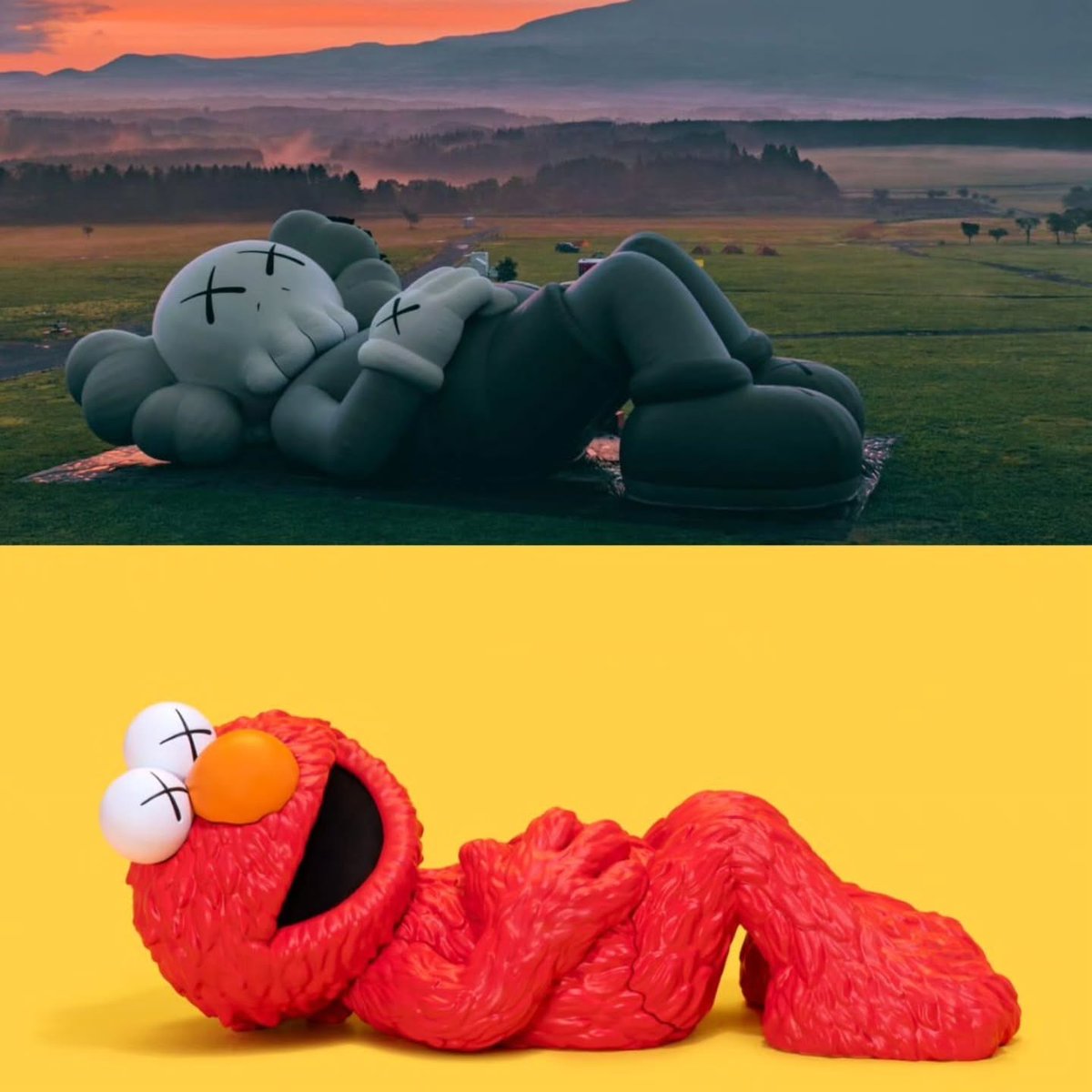 ModernNotoriety's tweet photo. KAWS x Sesame Street vinyl figures and the inspiration for their poses https://t.co/zR7LgTRG26