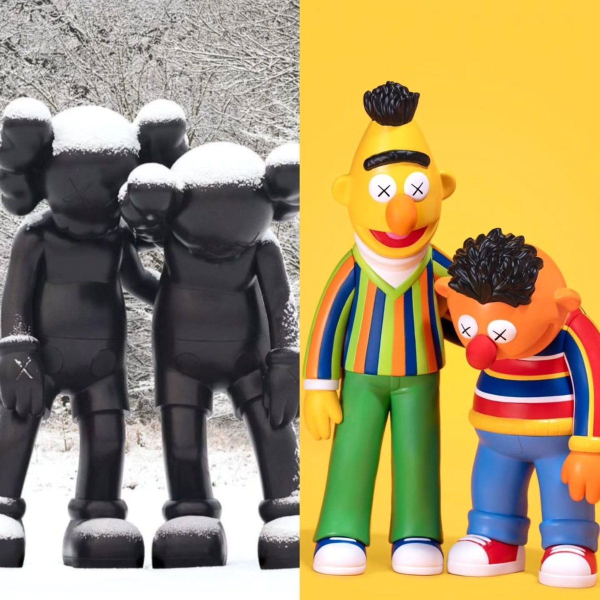 ModernNotoriety's tweet photo. KAWS x Sesame Street vinyl figures and the inspiration for their poses https://t.co/zR7LgTRG26