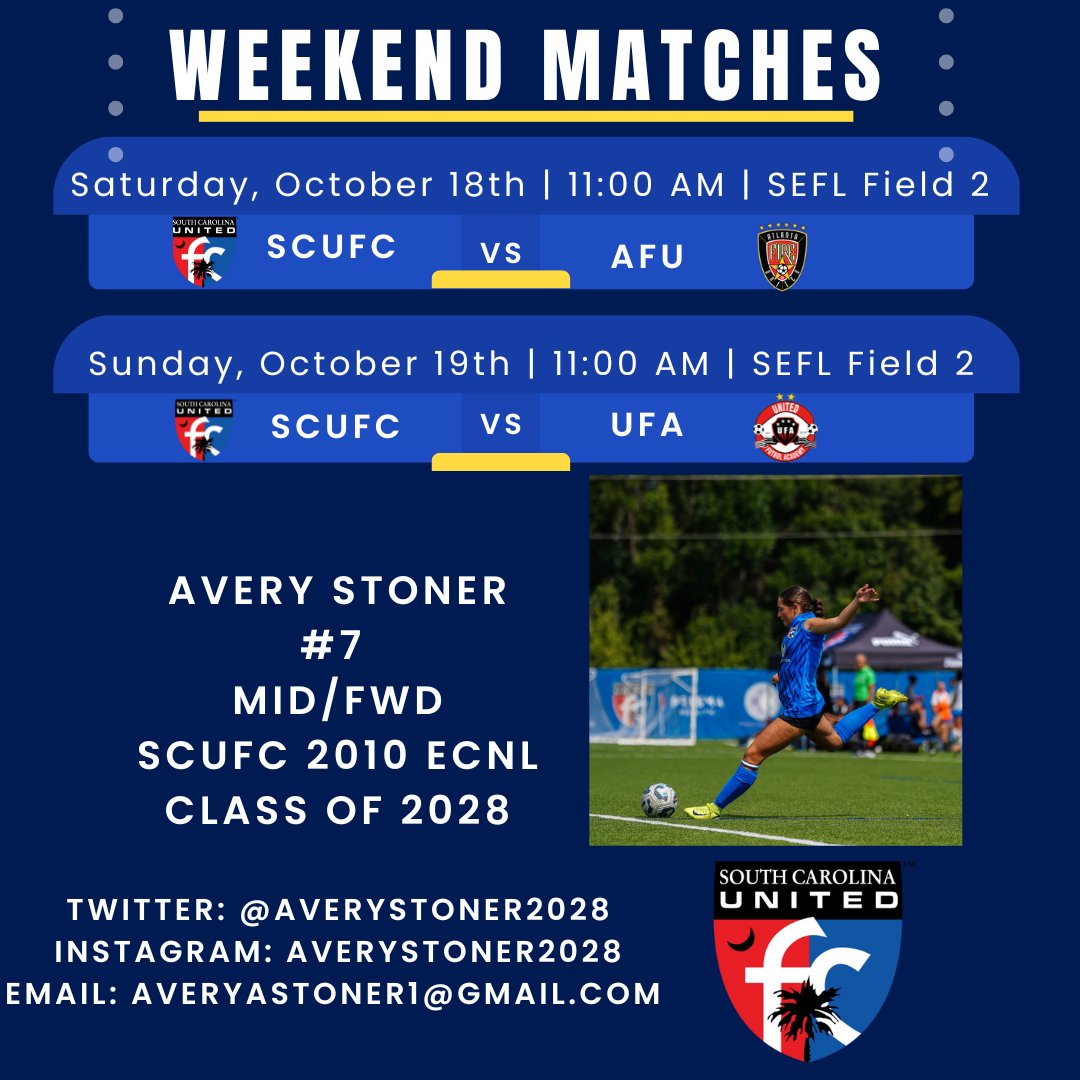 Home games this weekend! ⬇️<a href="/TannerOsborne27/">Tanner Osborne</a> <a href="/tikitakaklu/">Tomasz Kluszczynski 🇵🇱/🇺🇸</a> <a href="/SCUnited_FC/">SC United FC</a> <a href="/ImYouthSoccer/">ECNL/GA/Recruiting/College Soccer</a> <a href="/ImCollegeSoccer/">College Soccer Truth ™</a> <a href="/ECNLgirls/">ECNL Girls</a> <a href="/ECNLSoutheast/">ECNL Southeast Girls</a> <a href="/PrepSoccer/">Prep Soccer ⚽️</a> <a href="/TopDrawerSoccer/">TopDrawerSoccer</a> <a href="/TheSoccerWire/">SoccerWire</a>