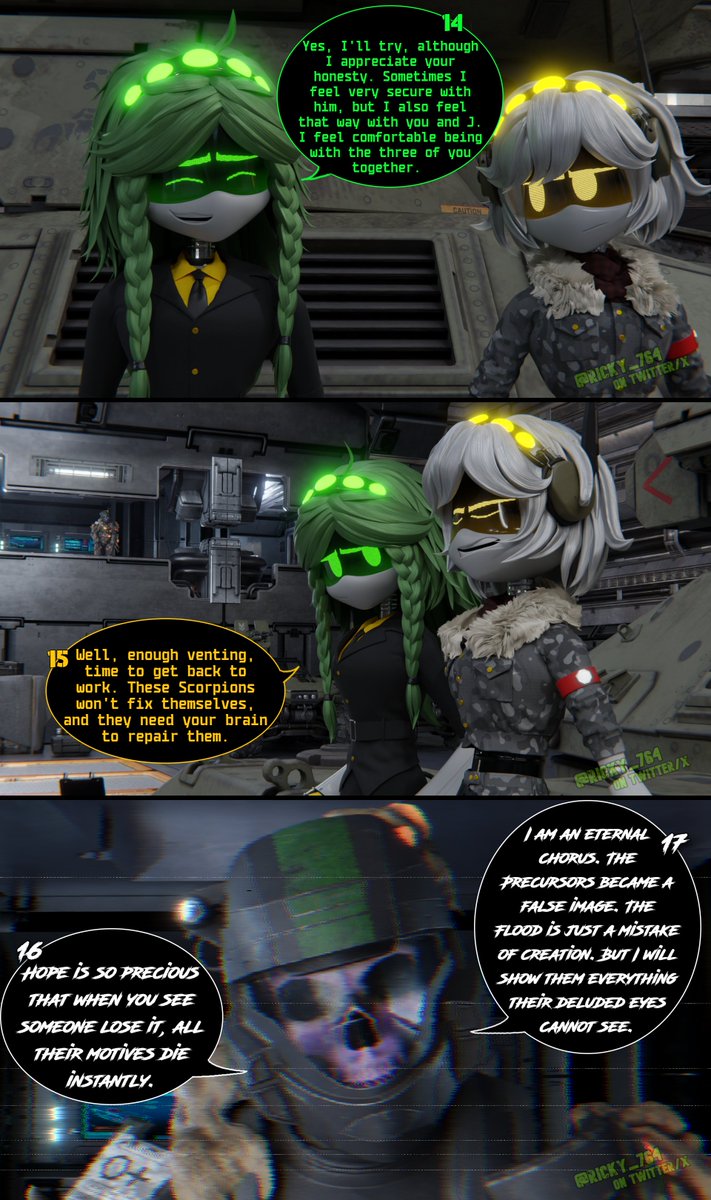 "The past is an eternal chorus."
Official Mini-comic of Project: Lights Out 💡

#MurderDrones #MurderDronesOC #mdtwt #ProjectLightsOut #SerialDesignationV #SDV