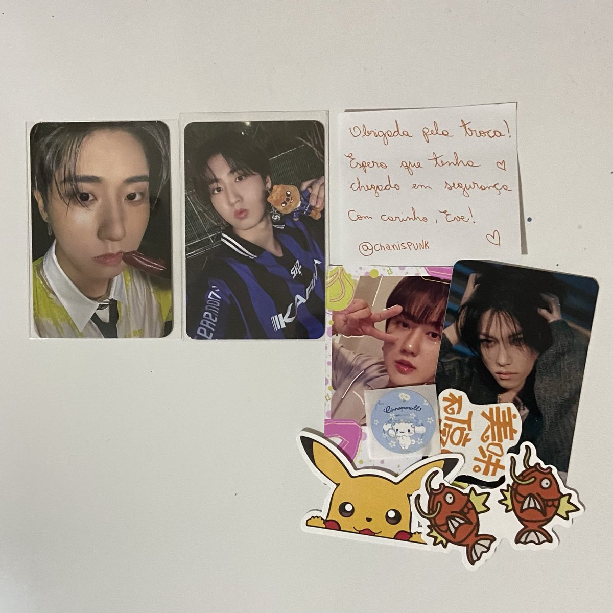 jsungerr's tweet photo. feedback positivo pra @chanispunk pela troca desses hanjis 🥹 troca super tranquila, o processo todo bem transparente! chegou tudo certinho e em segurança super bem embalado. muito obrigada pela troca e pela confiança!! 🫶🏻💗 https://t.co/81yZtRyFt8