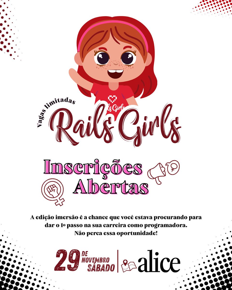 IT’s NOW OR NEVER!
( em 2025 )

Sua chance de participar do Rails Girls São Paulo tá literalmente na sua mão!
Link de inscrição nos comentários