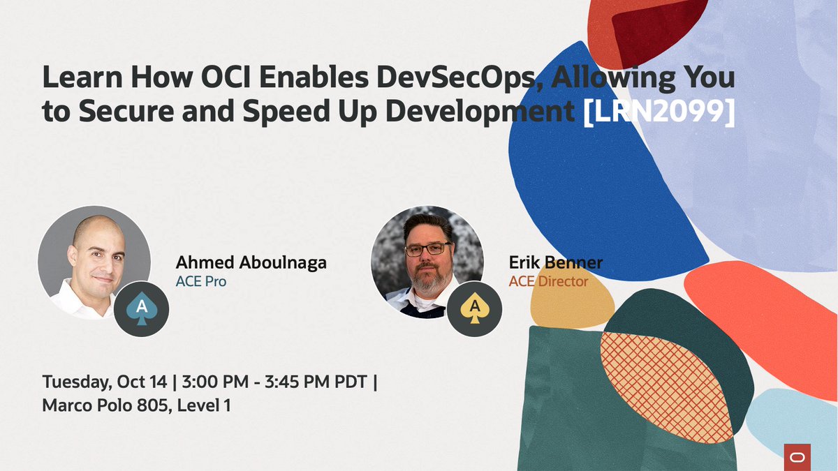 oracleace's tweet image. Want to speed up development without sacrificing security?
Don’t miss Learn How OCI Enables DevSecOps, Allowing You to Secure and Speed Up Development [LRN2099] at Oracle AI World! 

Join Oracle ACE Director @Erik_Benner , Oracle ACE Pro @Ahmed_Aboulnaga, and DevOps experts as…