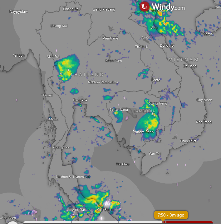 HelmutDuerrast's tweet image. 14 Oct 25 07:50
RAIN (blue-green-yellow-red=higher intensity) for #Thailand #Bangkok and region; windy.com with RAIN radar from TMD.go.th                    

&amp;gt;Enhanced #SWMonsoon over S
&amp;gt;Some RAIN over Thailand