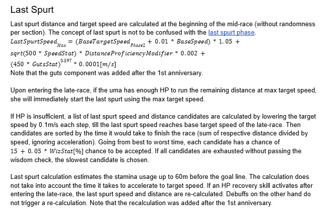douepls's tweet photo. @umagirlslover sorry i think my explanation was confusing, there is a specific race mechanic called "last spurt" where all umas will accel towards top speed at the same point if they have enough HP, before this point they cannot run at top speed. blocking can mess with this tho https://t.co/T6x0kqG24f