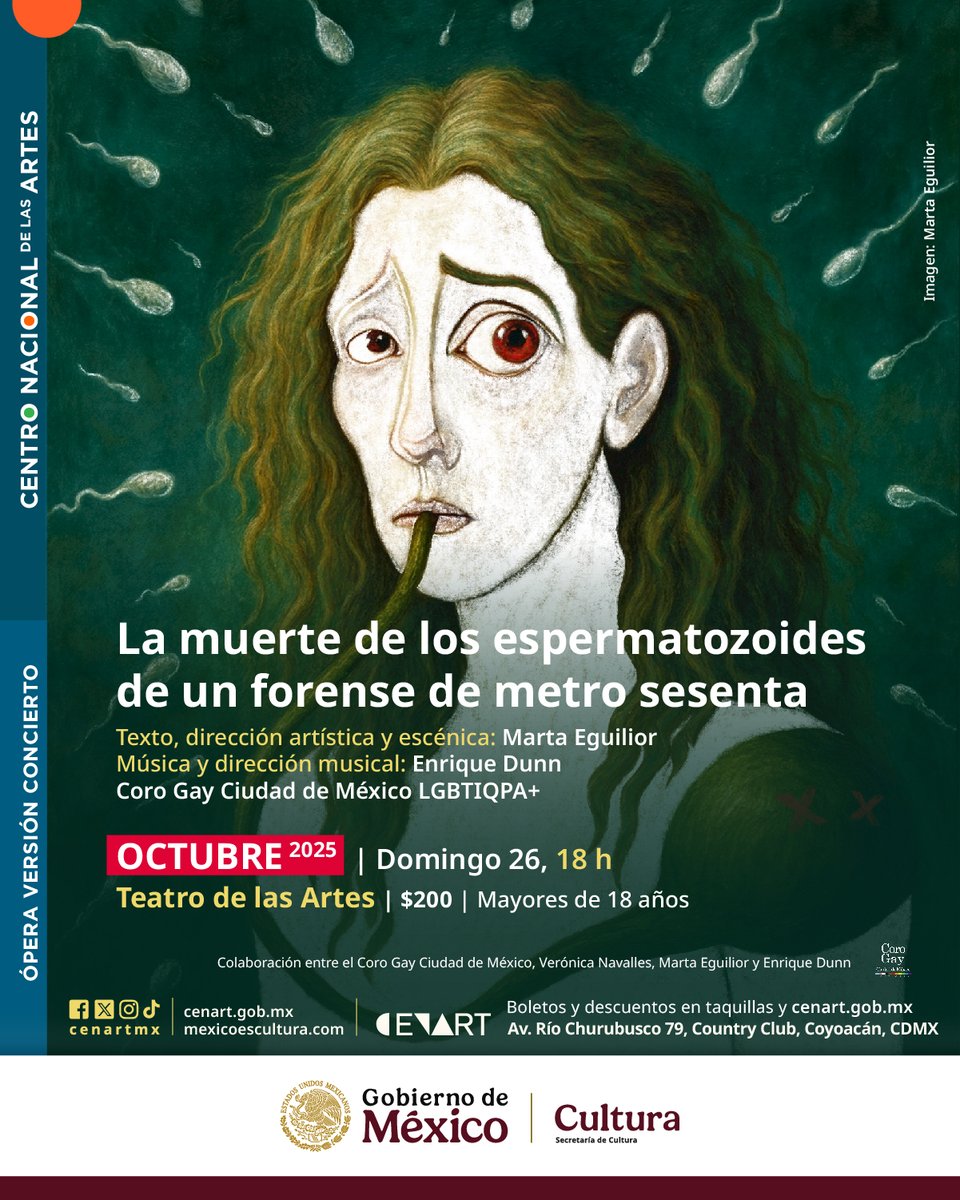 ¡Única función! Vengan a ver esta colaboración entre el Coro Gay Ciudad de México LGBTIQPA+, Verónica Navalles, Marta Eguilior y Enrique Dunn.

Boletos aquí: cenart.comprarboletos.com/musica/la-muer…