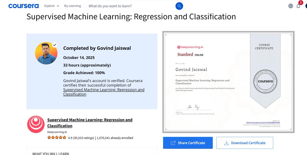 govindCommit's tweet image. Completed💪.
#LearningInPublic #MachineLearning #machinelearning2025