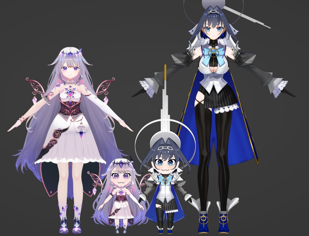 FUN FACT!
Buddies (My chibi Holomem models) are proportionally accurate to the members' canonical heights!
I have a whole formula to figure out how tall one member is compared to the others, so the difference is accurate.