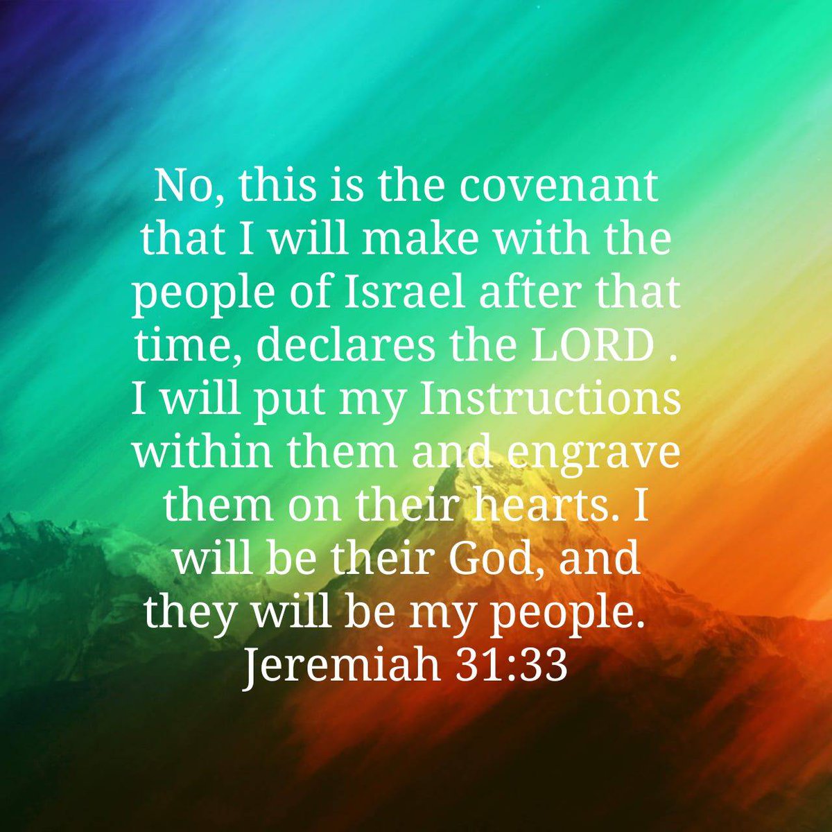 Lectionary's tweet image. Jeremiah 31:33 CEB
[33] No, this is the covenant that I will make with the people of Israel after that time, declares the LORD. I will put my Instructions within them and engrave them on their hearts. I will be their God, and they will be my people. 

bible.com/bible/37/jer.3…