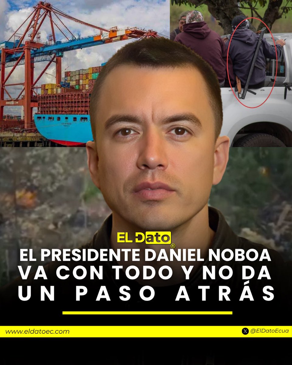 #ElDato 🇪🇨 El presidente Daniel Noboa va con todo y no da un paso atrás:

- Ataca bases de minería ilegal.
- Busca acabar con quienes financian el paro en la frontera con Colombia.
- Busca tomar el control de los puertos militarizándolos.
- Capturar a los terroristas que están