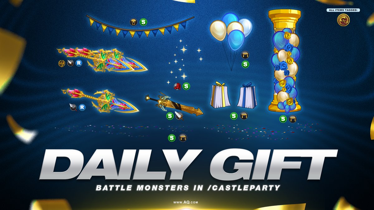 🎁 Don't miss Saturday's birthday gifts! Battle the Treasure Chests and Lost Gift Boxes in /castleparty through Friday, October 31st to collect the new 0 AC seasonal and rare item drops! AQ.com