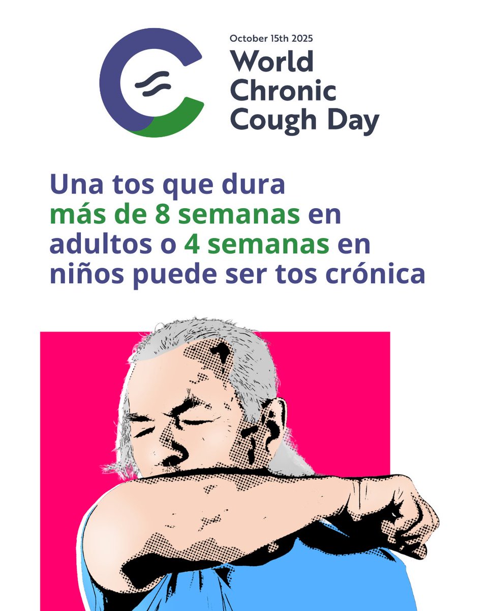 Una tos que dura más de 8 semanas en adultos o 4 semanas en niños puede ser un signo de tos crónica.  Únase a nosotros en este Día Mundial de la Tos Crónica para apoyar a las personas que viven con tos crónica: chronicough.gaapp.org #ChronicCoughDay #WCCD2025 #CoughAwareness