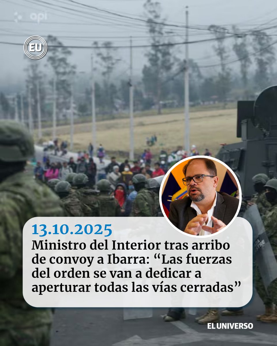 #Ministro del #Interior tras arribo de convoy a #Ibarra: “Las fuerzas del orden se van a dedicar a aperturar todas las vías que están cerradas” ow.ly/tFO650XaPN2