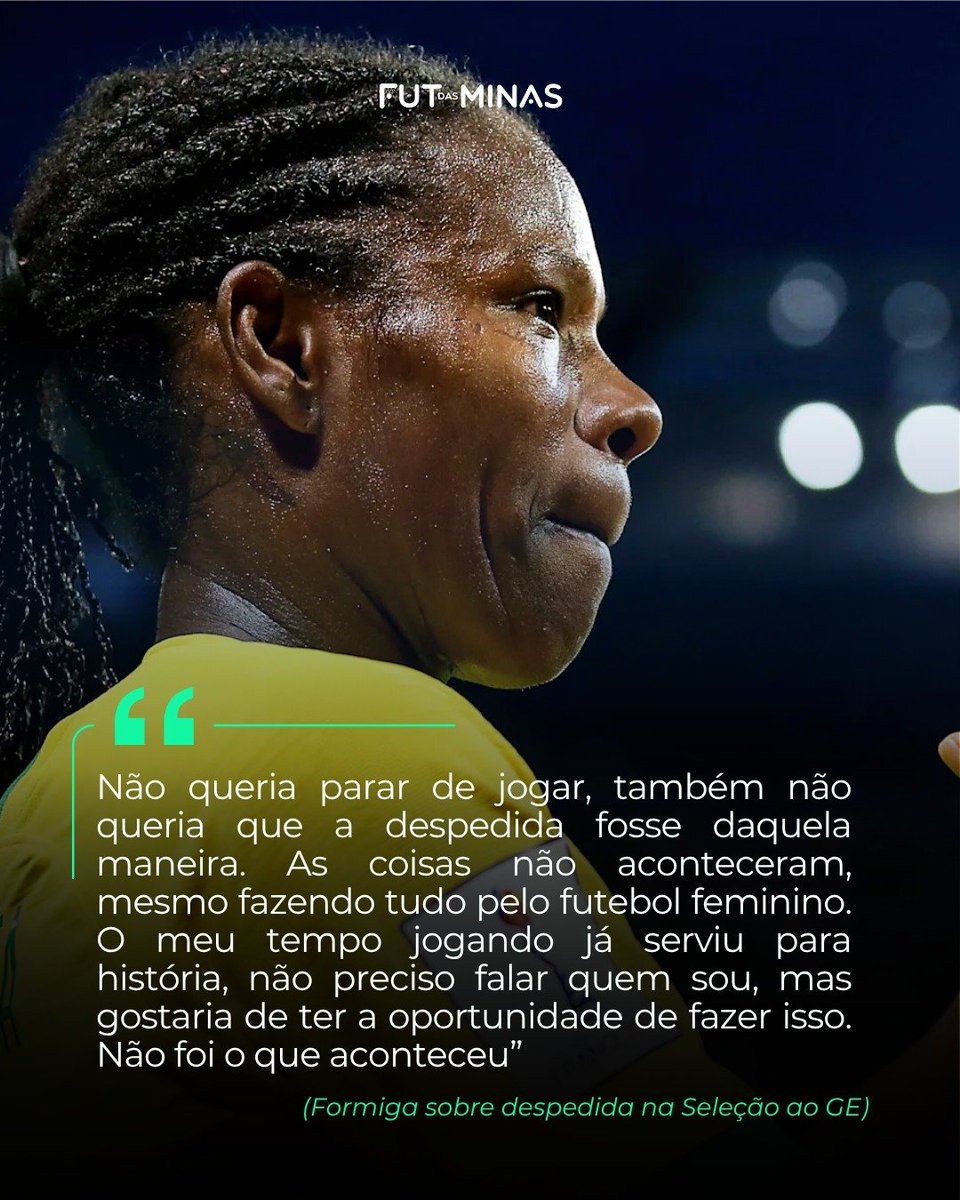 futdasminass's tweet image. &quot;ENCONTREI PESSOAS NO CAMINHO QUE ME APOSENTARAM&quot; 🥹⚽

Em entrevista ao @geglobo  formiga desabafou sobre a sua aposentadoria &quot;forçada&quot;. De acordo com a lenda, ela planejava atuar um pouco mais no futebol e ainda guarda o sonho de uma homenagem do São Paulo, clube em que fez…