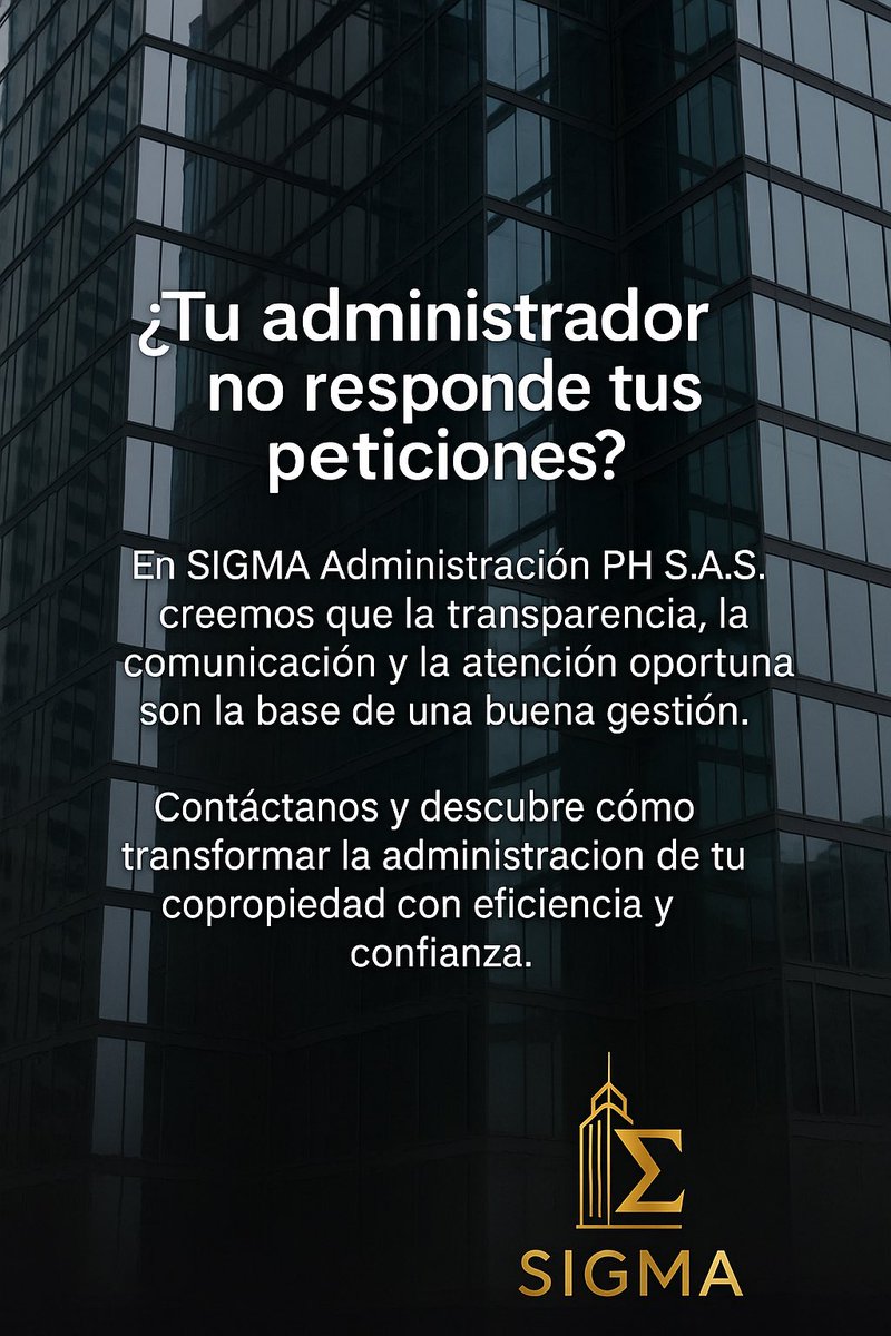 sigmaphsas's tweet image. 🎙️ ¿Tu administrador no responde tus peticiones?
En SIGMA Administración PH S.A.S. creemos en la transparencia, la comunicación y la atención oportuna.
Transformamos la forma de administrar las copropiedades con eficiencia, legalidad y confianza.
💼 SIGMA: Transparencia que se ve