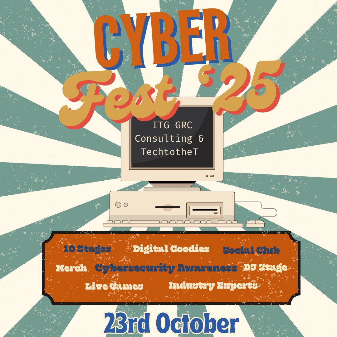 It’s officially Cybersecurity Awareness Month! 🚨
Get ready for CyberFest ‘25 — the ultimate cyber + culture festival 
10+ dynamic speakers
Games, prizes &amp; live DJ
Networking &amp; exclusive merch

itg-learning-academy.circle.so/c/cyberfest25/…

📅 Save the date: Oct 23 2025 6-9PM CST
