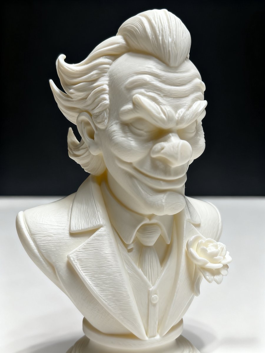 Good morning, creators! As a new day begins, a blank canvas awaits—this pristine white Joker model is ready for its transformation. Will he drip in purple madness? Gleam with green mischief? Or surprise us all with a splash of rebellious gold?