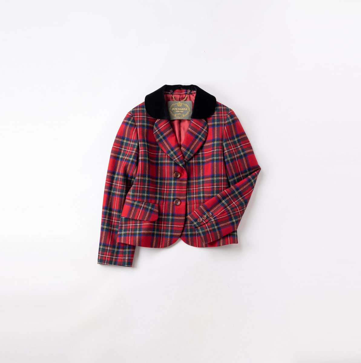 jane marple☆タータンチェック ベルベットカラーコート