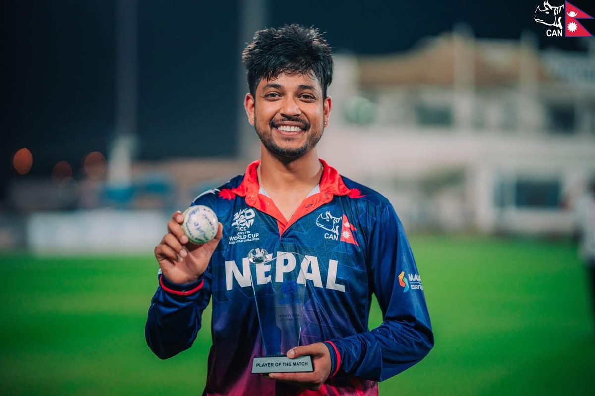 Sandeep Lamichhane takes his career's second 5 five wickets haul in T20I yesterday &amp; also become Player of the Match. ❤️🇳🇵