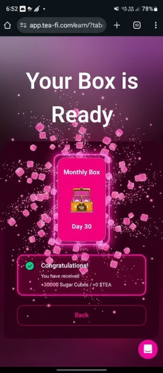 SkSk1018709's tweet photo. "Completed my first month with Tea-fi! Just received 30,405 Sugar Cubes from the #MonthlyBox. 🚀 Consistent earning every day and big rewards at the month’s end! Loving the #CryptoRewards journey.
#teafi
@TeaFi_Official 
Spicial tq too for everything (@mod_realm ) https://t.co/MaGxdjVN8e