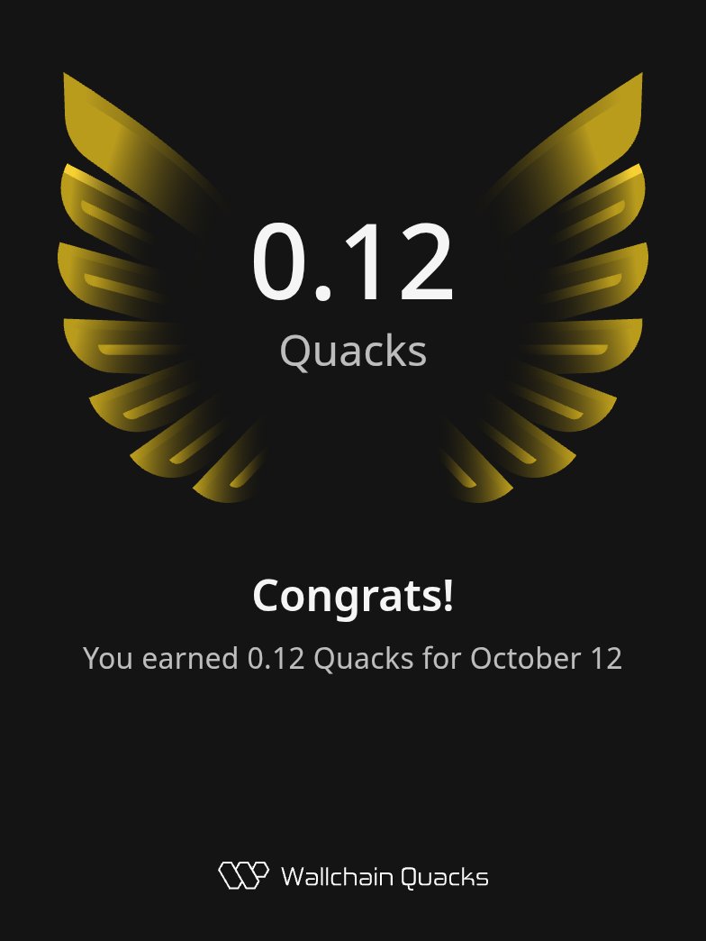 Just earned 0.12 Quacks on @wallchain_xyz in one day 🦆

Turn insights into rewards and climb the leaderboard 🥇
<a href="/HeyElsaAI/">HeyElsa</a>
<a href="/kloutgg/">KLOUT</a> is next Alpha